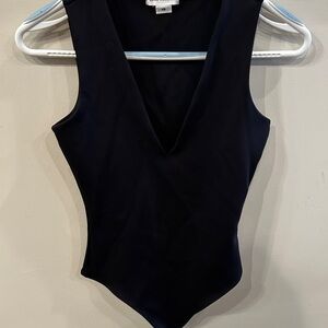 Good American Black Bodysuit with Plunging V-Neckline